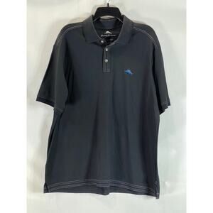 TOMMY BAHAMA Men's Black Solid Emerfielder IslandZone Short Sleeve Polo SZ L